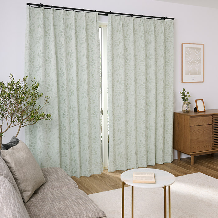 やさしい色合いと上品なリーフ柄がおしゃれな1級遮光カーテン フォリウム（D-1193）