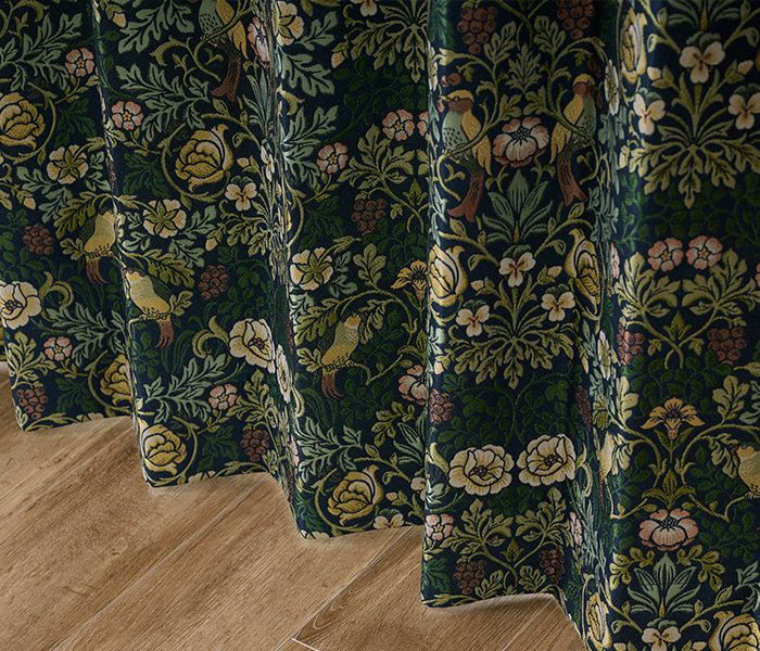 小鳥や草花のモチーフをジャガード織で表現した1級遮光カーテン フォーゲル（D-1193）