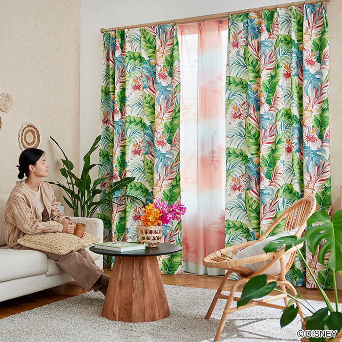 ディズニーカーテン　2級遮光カーテン　アロハボタニカ〔リロ＆スティッチ〕