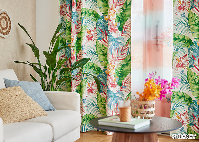 ディズニーカーテン　2級遮光カーテン　アロハボタニカ〔リロ＆スティッチ〕