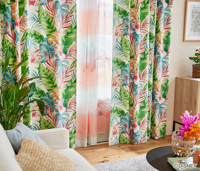 ディズニーカーテン　2級遮光カーテン　アロハボタニカ〔リロ＆スティッチ〕