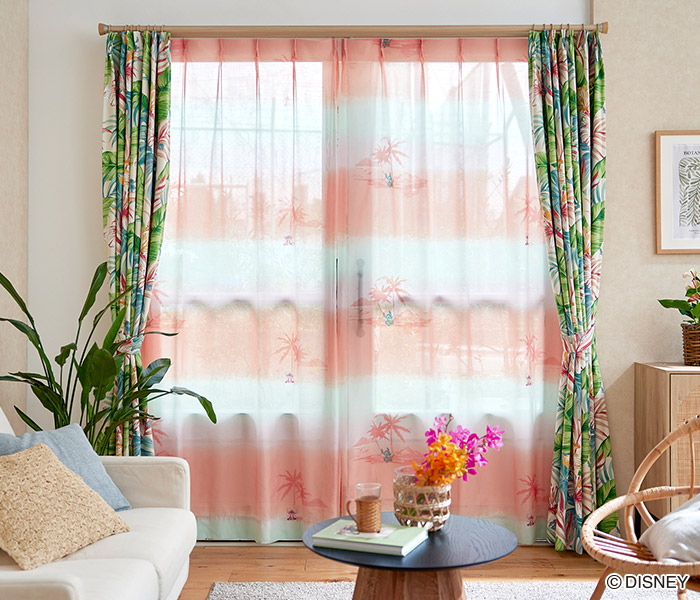 ディズニーレースカーテン　サンセットボイル〔リロ＆スティッチ〕（L-1296) 