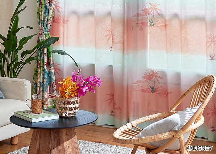 ディズニーレースカーテン　サンセットボイル〔リロ＆スティッチ〕（L-1296) 