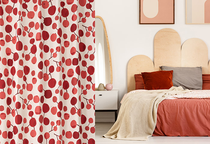 北欧テイストの木の実柄がおしゃれな2級遮光カーテン 大きな木の実（D-8009）