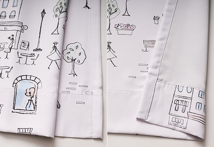 パリの街並みを描いたフェミニンな2級遮光カーテン パリの絵（D-8009）