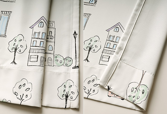 パリの街並みを描いたフェミニンな2級遮光カーテン パリの絵（D-8009）