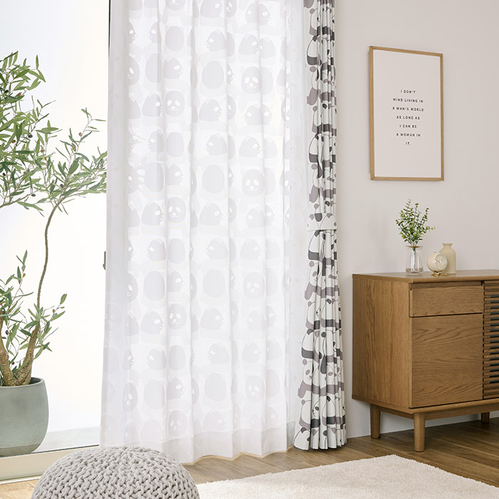 おしゃれなパンダ柄に癒されるレースカーテン レースパンダ（L-8209）