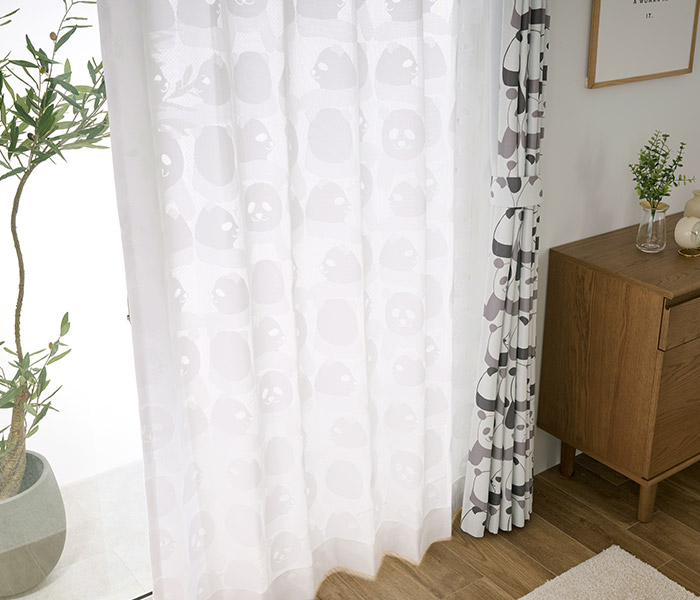 おしゃれなパンダ柄に癒されるレースカーテン レースパンダ（L-8209）