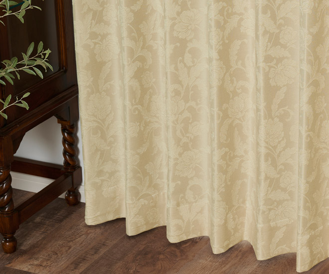 優しい色合いのジャガード織の花柄が美しい裏地付き3級遮光カーテン 