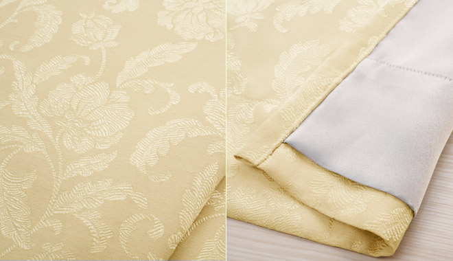優しい色合いのジャガード織の花柄が美しい裏地付き3級遮光カーテン ルイーズ