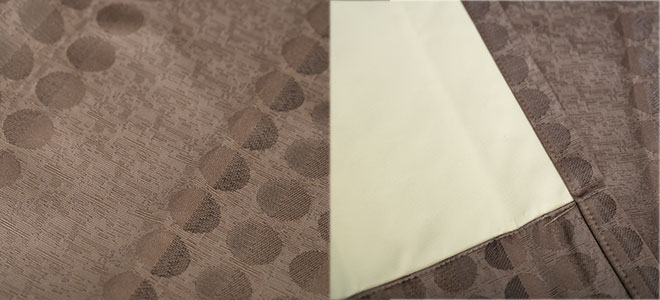 丸柄とストライプのコントラストがおしゃれなジャガード織　完全1級遮光カーテン　ロン