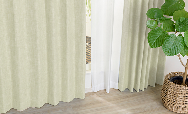 遮光裏地付き二重カーテン ヴィンテージ感のある素材感をイメージしたカーテン　ランダ