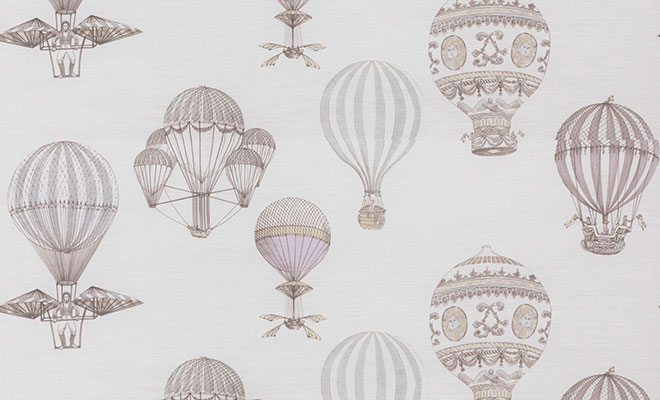 クラシックな様々な気球を描いたプリントボイルレースカーテン　バロン