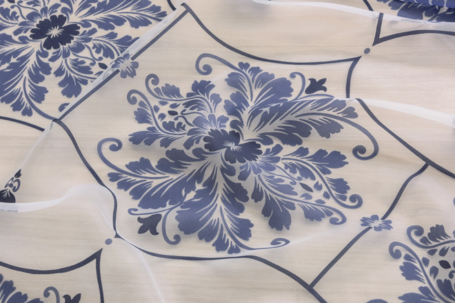 装飾タイルのモチーフのオパールプリントボイルレースカーテン　パラス