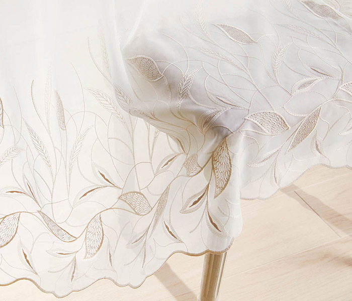 ナチュラルシャビーなリーフ柄がおしゃれなトルコ刺繍レースカーテン　ミルト（L-8205)