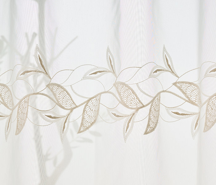 ナチュラルシャビーなリーフ柄がおしゃれなトルコ刺繍レースカーテン　ミルト（L-8205)