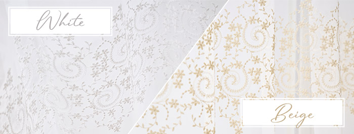 上品な小花と唐草の刺繍が美しいトルコ刺繍レースカーテン　ラフィネ（L-8205)