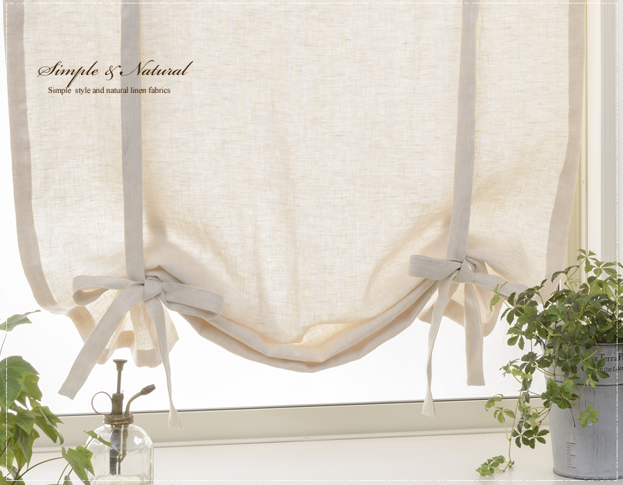 小窓カーテン リボンアップフラットカーテン（D-1190）巾28～120cm×丈 