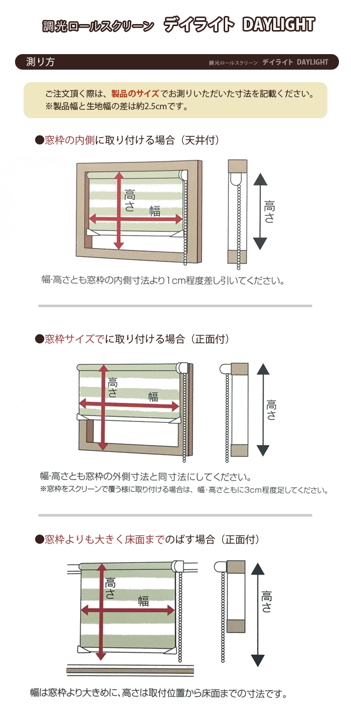 調光スクリーン　デイライト採寸方法