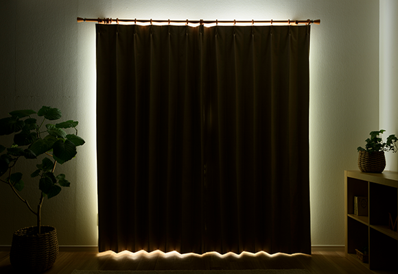 高級　遮光　カーテン 遮光カーテン＆レース4枚セット（ライン刺繍サックスブルー